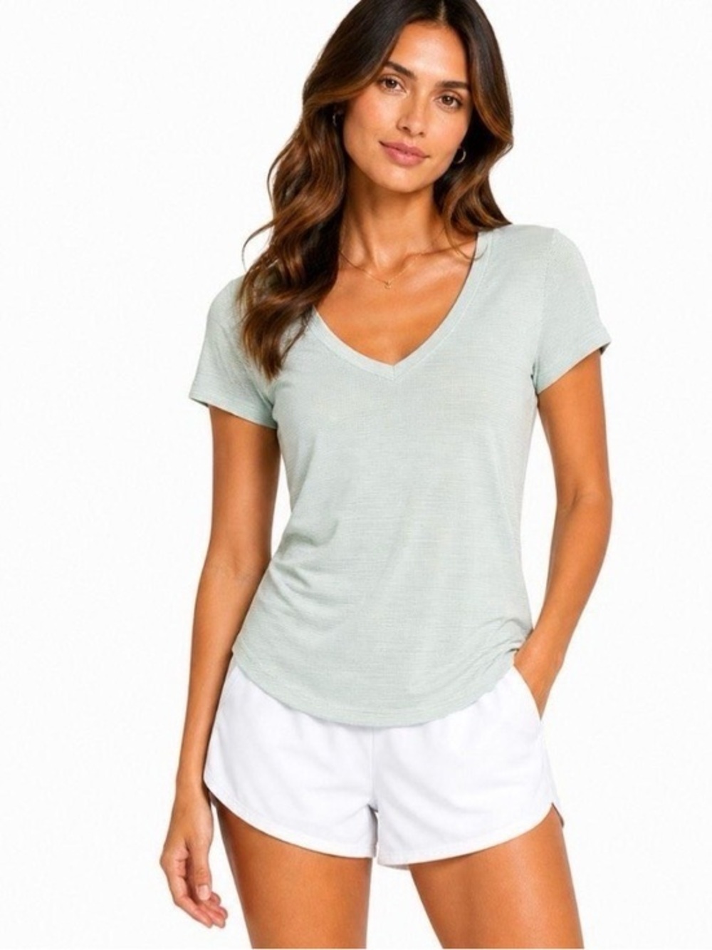 Lululemon Athletica V-Neck Short Sleeve Light Green Tee
